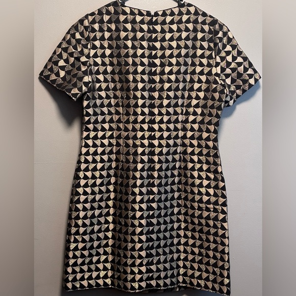 Ann Taylor Classic Geo Jacquard Flare Dress Black/Gold  Size 14 - Picture 3 of 15